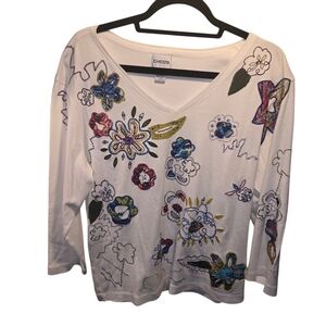 Chico's Sz. Xlarge Novelty White Tshirt